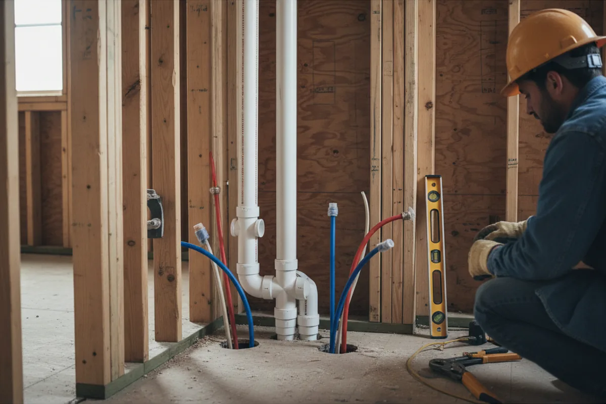 Drain and supply rough-in during Sump Pump Repair in Zimmerman