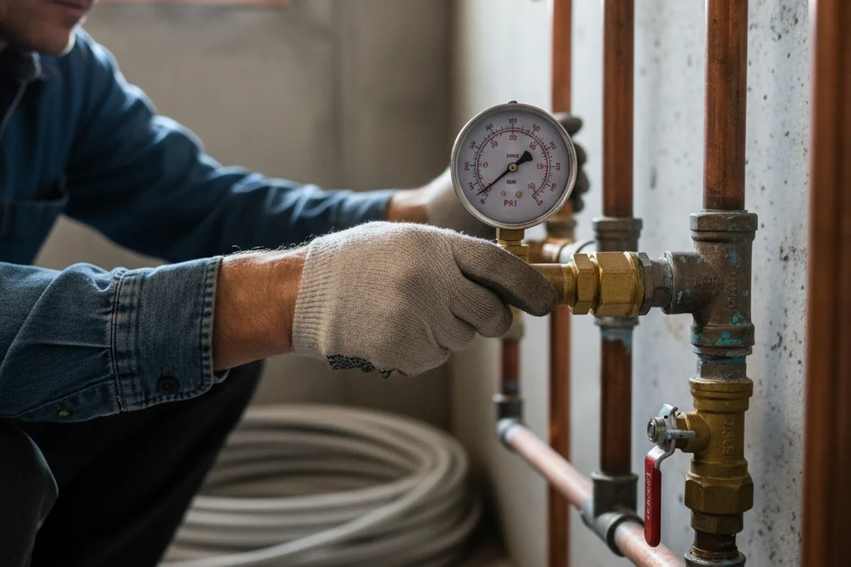 Pressure testing a repaired line during Water Line Repair in Zimmerman